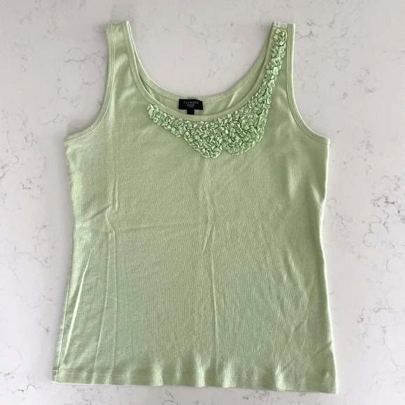 Talbots Petites 100% Pima Cotton Tank Top w Neck Design Element Mint Green Sz MP - Picture 1 of 8